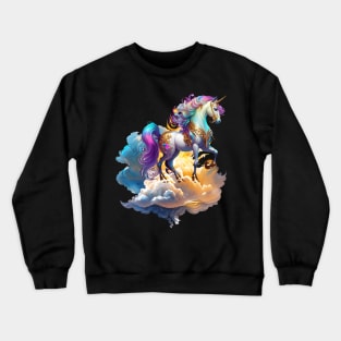 Mythical Unicorn sunny horse clouds splash watercolor fantasy magic tale romance illustration Crewneck Sweatshirt